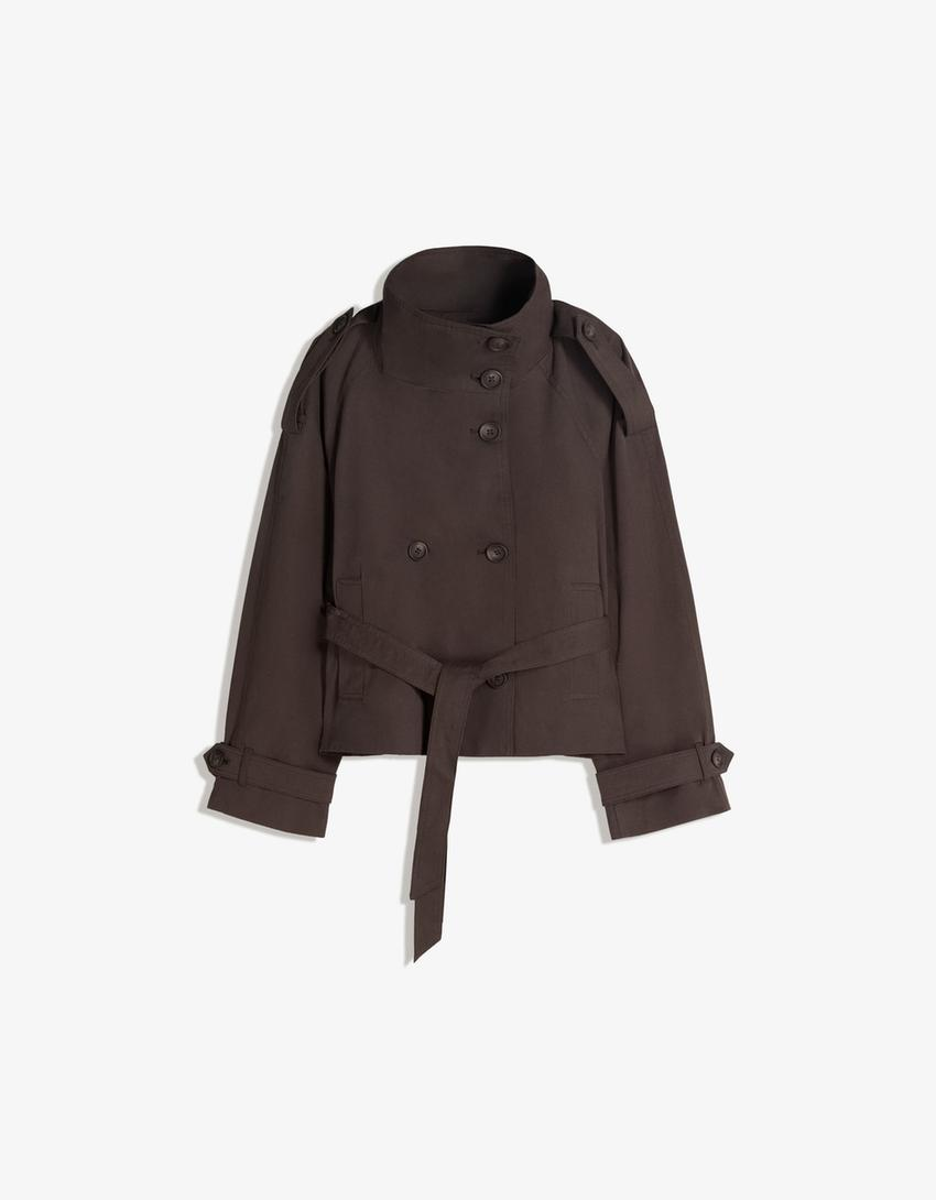 Jaqueta trench de gola funil