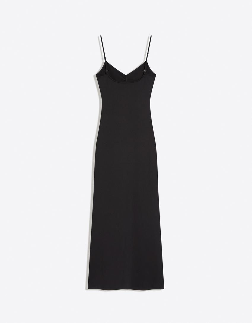 Vestido midi de alças franzido