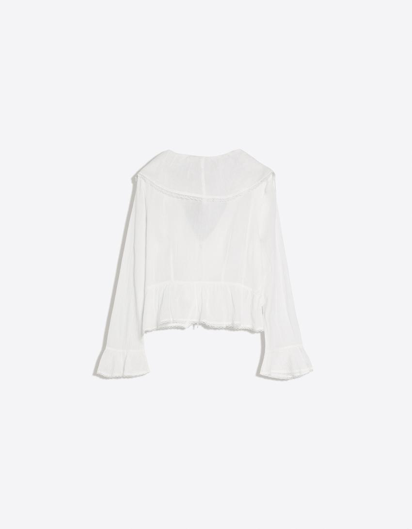 Blusa rústica de manga comprida com babados