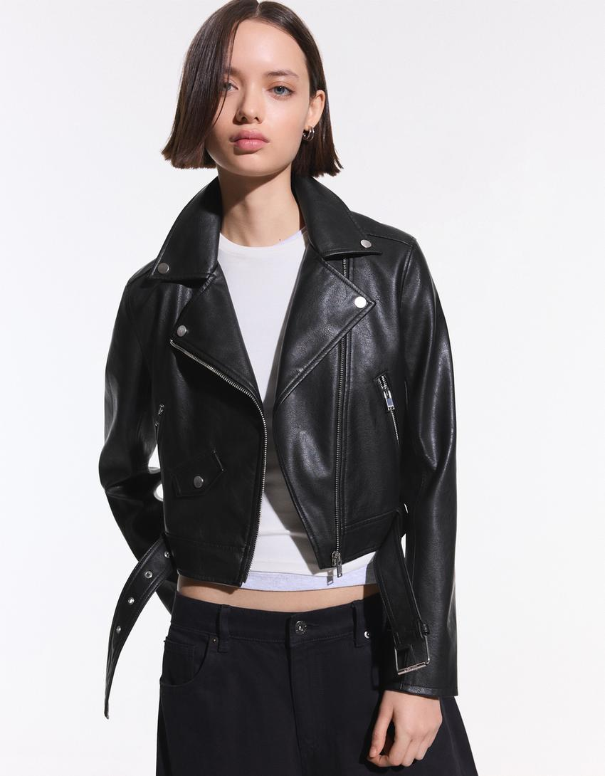 Jaqueta biker de poliuretano