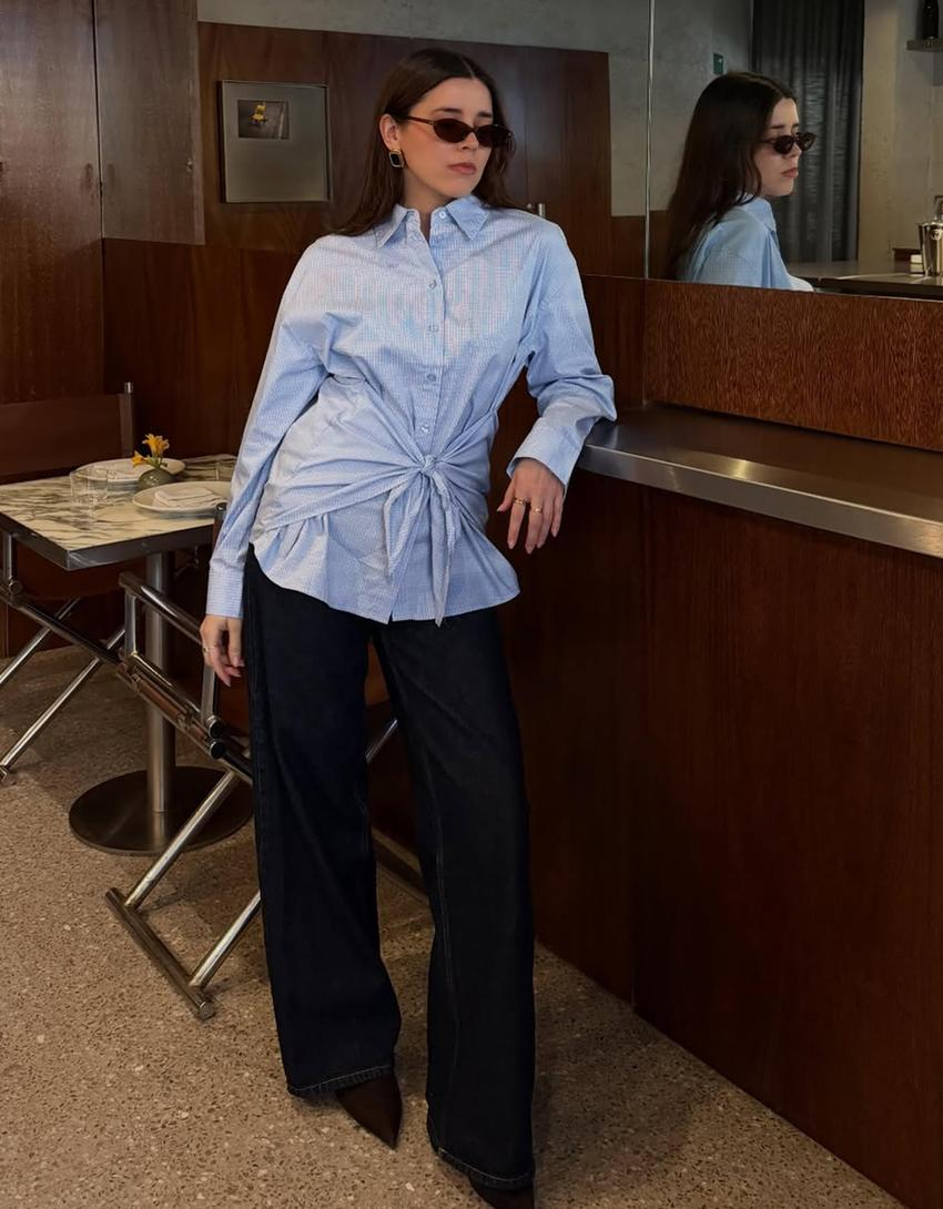 Camisa oversize de popelina com laço