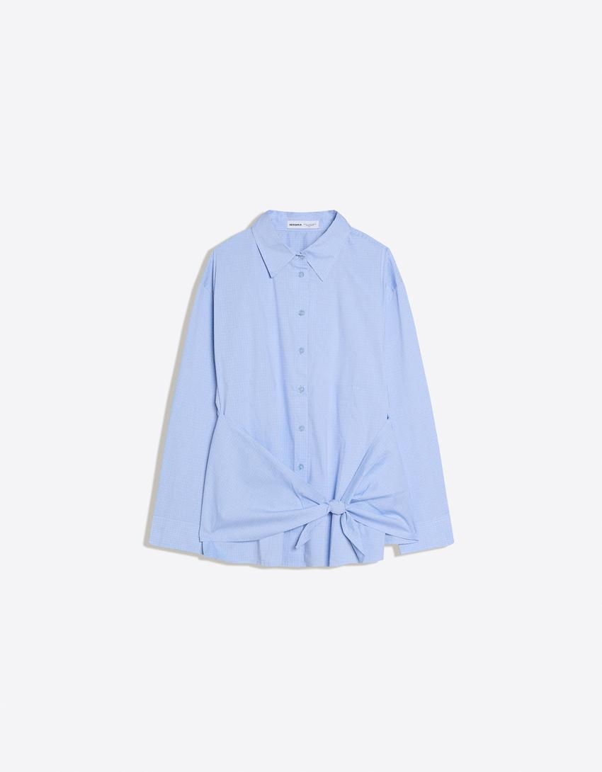 Camisa oversize de popelina com laço