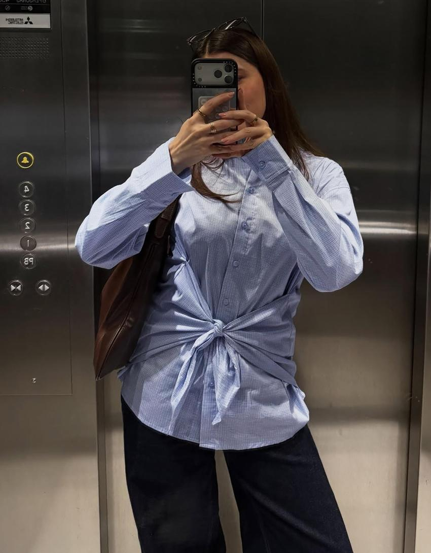 Camisa oversize de popelina com laço