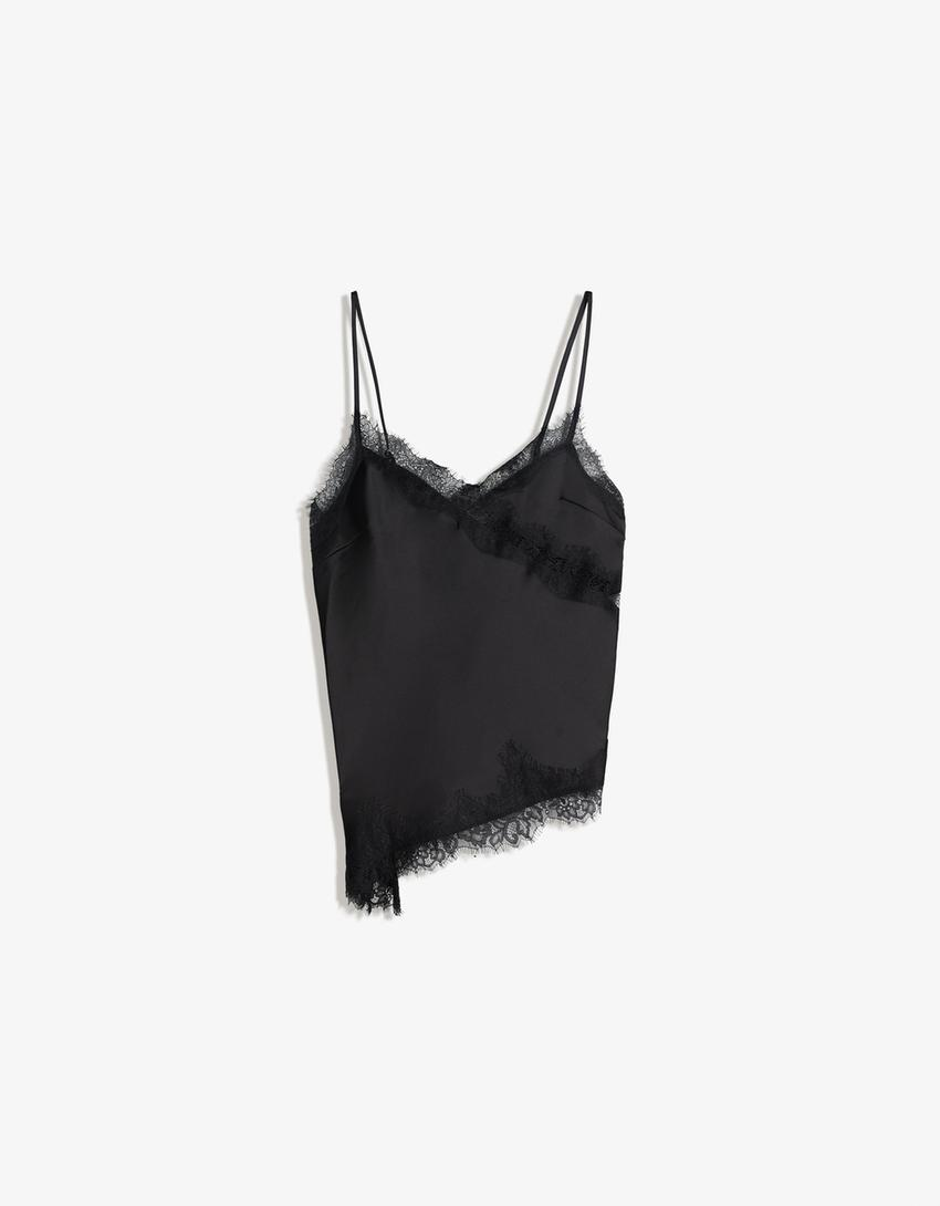Top de alças assimétrico acetinado