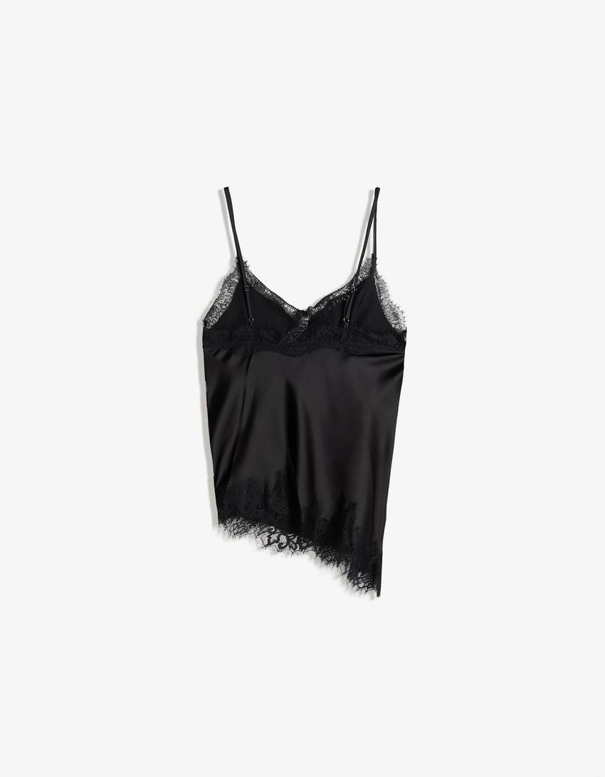 Top de alças assimétrico acetinado